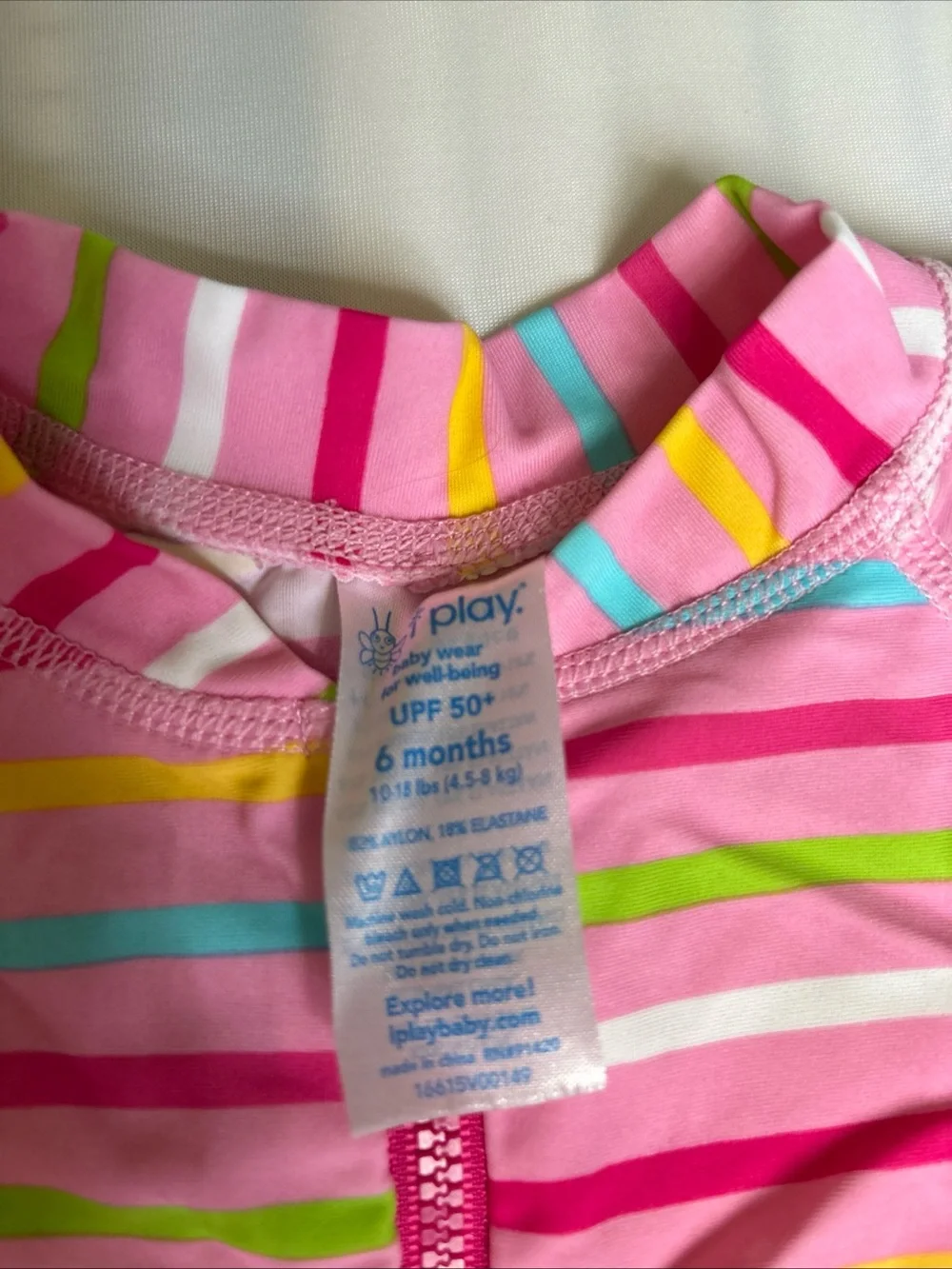 i play. Pink Girls Multi-Stripe swim suits  - 2-Pack, size 6-mo and 12-mo